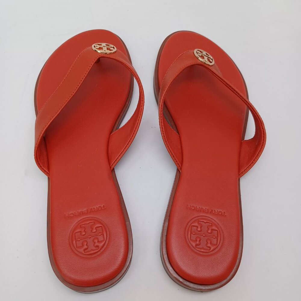 Tory Burch Sandals Rust Leather Thong Flip Flops Womens 6M - Picture 9 of 12